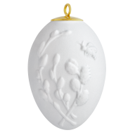 Osterei mit Relief, Weidenkätzchen, Weiß, Biskuit, H 5 cm