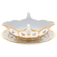 Sauciere, Form "B-Form", Gestreute Blümchen, bunt, Goldbronze, leicht, V 0,45 l