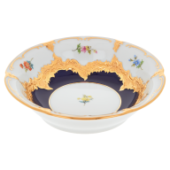 Bowl, Shape "B-Form", strewn flowers, royal blue ground, bronze coloured, L  cm