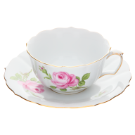 Teetasse, Form "Neuer Ausschnitt", Rose mitte, bunt, Goldrand, V 0,2 l
