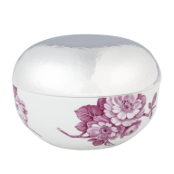 Dose mit versilbertem Deckel, Silbermanufaktur SonjaQuandt, Blütenimpressionen, purpur, Ø 9 cm