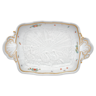 Serving dish, medium, Shape "Swan Service", Oriental strewn flowers, gold rim (Swan service), L 33,5 cm