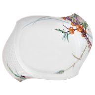 Platter, oval, Shape "Waves Relief", Woodland flora with insects, white rim, L 25,5 cm