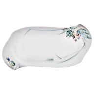 Platter, Shape "Waves Relief", Woodland flora with insects, white rim, L 31 cm