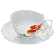 Teetasse, Form "Wellenspiel Relief", Blumenmalerei "Wilder Mohn", rot, weißer Rand, V 0,15 l