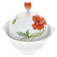 Zuckerdose, Form "Wellenspiel Relief", Blumenmalerei "Wilder Mohn", rot, weißer Rand, V 0,2 l