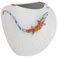 Vase Umspülter Stein mit Echse und Fliege, Unikat, Silvia Klöde, H 17 cm