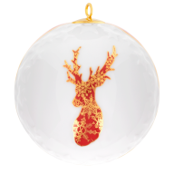 Baumschmuck Kugel Reliefsterne, Hirsch, rot/gold, Ø 7 cm