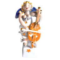 Engel mit Bassgeige, Bunt und gold staffiert, H 9,5 cm