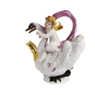 Kanne Amor auf Schwan, Bunt und gold staffiert,Signet Meissen Exklusiv Kollektion,gold,Lim., H 21,5 cm