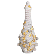 Deckelvase mit Schneeballblüten,, H 50 cm