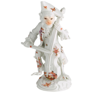 Affenkapelle Baßgeiger, Chinoiserien nach Hoeroldt, bunt mit Kupferfarben,, H 13 cm