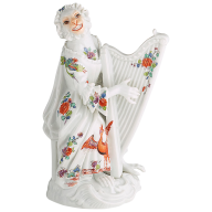 Affenkapelle Harfenistin, Alte indische Blumen und Kranichmalerei, H 12 cm