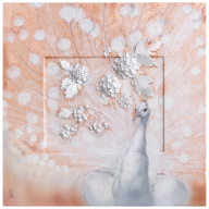 Wandbild Pfau mit Schneeballblüten, Lim. 25, 35 x 35 cm