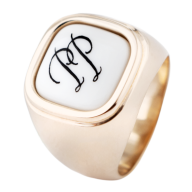 Siegelring eckig mit Monogramm (2 Buchstaben) in Schwarz, 68 mm, 925 Silber rosé vergoldet