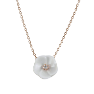 Collier Royal Blossom Basic, 750 Roségold, 1 Porzellanblüte S mit 1 Brillant 0,02 ct, TW, VSI, Vollschliff Gut, 45cm, Öse bei 42cm