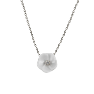 Collier Royal Blossom Basic, 750 Weißgold, 1 Porzellanblüte S mit 1 Brillant 0,02 ct, TW, VSI, Vollschliff Gut, 45cm, Öse bei 42cm