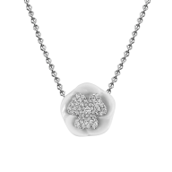 Collier Royal Blossom Pavé, 750 Weißgold, 1 Blüte pavé,  1 Porzellanblüte M, 49 Brillanten 0,224 ct, TW, VSI, VS Gut, Länge 45 cm,