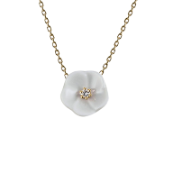 Collier Royal Blossom Basic, 750 Gelbgold, 1 Porzellanblüte S mit 1 Brillant 0,02 ct, TW, VSI, Vollschliff Gut, 45cm, Öse bei 42cm