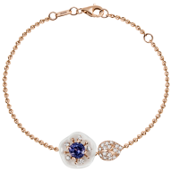 Armband Royal Blossom Gem "Tansanit Blau", 750 Roségold, 1 Porzellanblüte S, 1 Tansanit Blau 0,30 ct und 19 Brillanten 0,112 ct, T