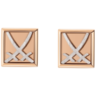 Manschettenknopf-Paar mit neuer Mechanik, Stift gebogen mit Kugel 925 Silber vergoldet, Schwerter Silber weiß