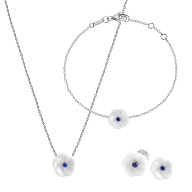 Set Royal Blossom Basic Saphir, Ohrstecker, Armband & Collier, 750 Weißgold