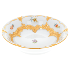 Dessertschale, Form "B-Form", Gestreute Blümchen, bunt, Goldbronze, leicht, L  cm