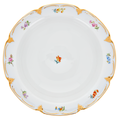 Schüssel, groß, Form "B-Form", Gestreute Blümchen, bunt, Goldbronze, leicht, ø 27 cm