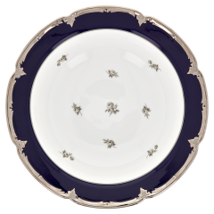 Schüssel, groß, Form "B-Form", Gestreute Röschen, weiß-grau, königsblau, Glanzplatin, ø 27 cm