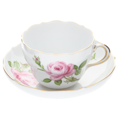 Kaffeetasse, Form "Neuer Ausschnitt", Rose mitte, bunt, Goldrand, V 0,2 l