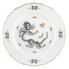 Speiseteller, Form "Neuer Ausschnitt", Ming-Drache, schwarz, Ø 22 cm