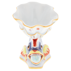 Eierbecher, Form "Schwanendessin", Indische Blumenzweige, gestreute Blümchen, Goldkante, Goldrand, H 7 cm