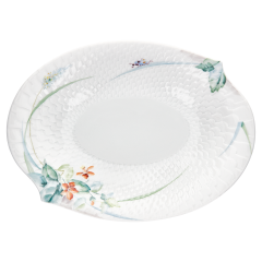 Beilagenschale, klein, Form "Wellenspiel Relief", Waldflora mit Insekten, bunt, weißer Rand, L 21,5 cm