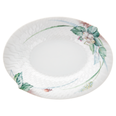 Beilagenschale, klein, Form "Wellenspiel Relief", Waldflora mit Insekten, bunt, weißer Rand, L 18 cm