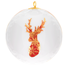 Baumschmuck Kugel Reliefsterne, Hirsch, rot/gold, Ø 7 cm