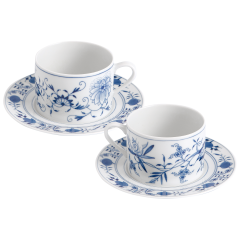 Cappuccinotassen-Set, 4-tlg., Zwiebelmuster, kobaltblau, weißer Rand