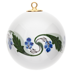 Baumschmuck Kugel, Mahonienranke, grün, Früchte, blau, weißer Rand, Ø 5 cm