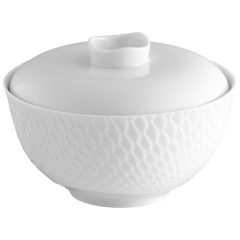 Rice bowl with lid, Shape "Waves Relief", bisque white, Ø 12,5 cm