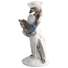 Elster Mrs. Moderate, Bunt und gold staffiert, H 20 cm