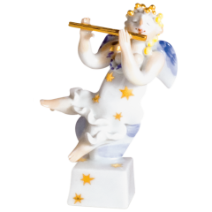 Angel with flute, Coloured with gold, H 9,5 cm