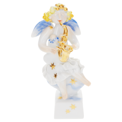 Angel with saxophone, Coloured with gold, H 10 cm