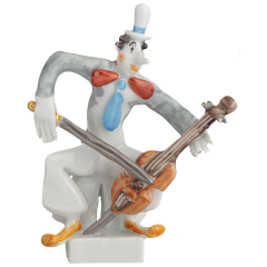 Clownskapelle Clown mit Cello, Platin staffiert, reich, 7,5 cm