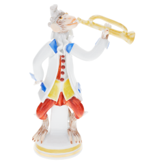 Affenmusiker Kleinpl/Trompete, Blau und Rot staffiert, H 11,5 cm