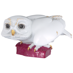 Vogel Eule, Purpur und Gold staffiert, H 8 cm