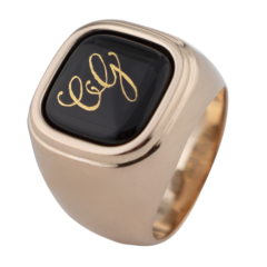 Siegelring eckig mit Monogramm (2 Buchstaben) in Gold auf schwarzem Fond, 64 mm, 925 Silber rosé vergoldet