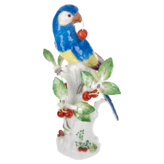 Vogel Papagei mit Kirschen, Vintage, Bunt staffiert, H 32 cm