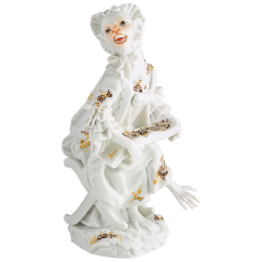 Affenkapelle Sängerin, Blumenmalerei sepia, goldgravierte Blätter, H 12 cm