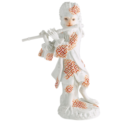 Affenkapelle Flötist, Bunt staffiert, Royal Palace, rot mit gold, H 14,5 cm