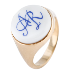 Siegelring rund mit Monogramm (2 Buchstaben) in Kobaltblau, 66 mm, 925 Silber rosé vergoldet