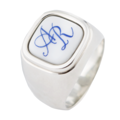 Siegelring eckig mit Monogramm (2 Buchstaben) in Kobaltblau, 68 mm, 925 Sterlingsilber